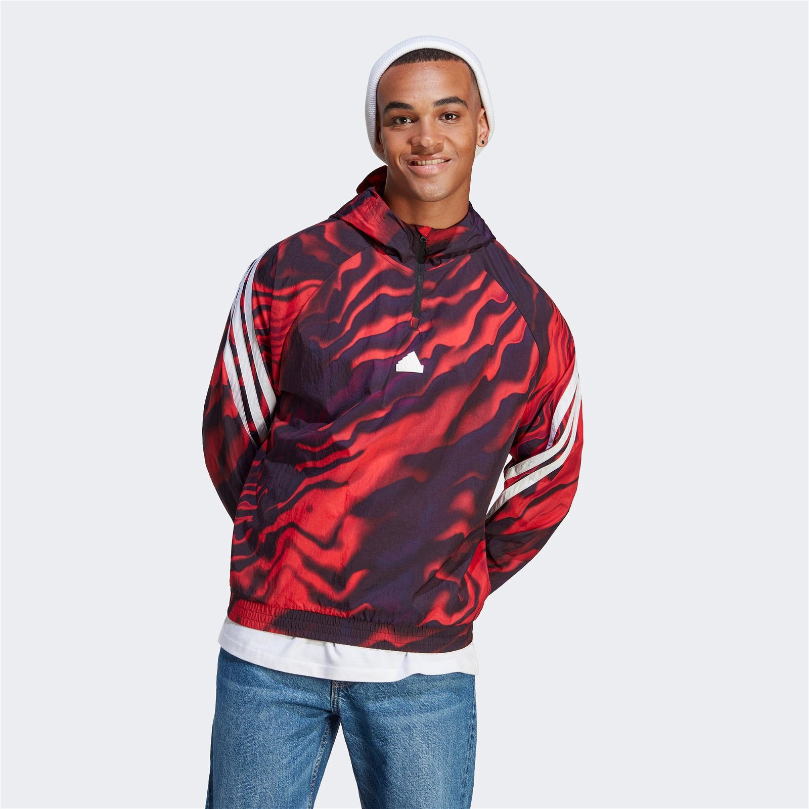adidas Future Icons Allover Print Hoodie Erkek Kırmızı Sweatshirt