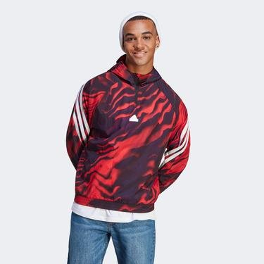  adidas Future Icons Allover Print Hoodie Erkek Kırmızı Sweatshirt