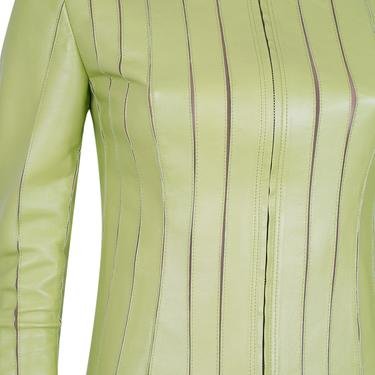  Deundria Yeşil Kadın Fit Panelli Deri Ceket