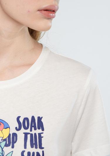  Mavi Papağan Baskılı Beyaz Tişört Slim Fit / Dar Kesim 1611426-70057