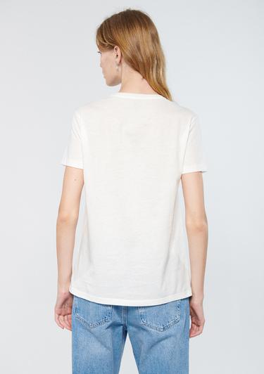  Mavi Papağan Baskılı Beyaz Tişört Slim Fit / Dar Kesim 1611426-70057