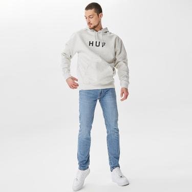  HUF Essentials Logo Erkek Gri Hoodie Sweatshirt