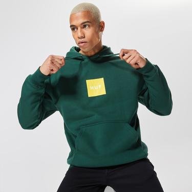  HUF Essentials Box Logo Pullover Erkek Yeşil Hoodie Sweatshirt