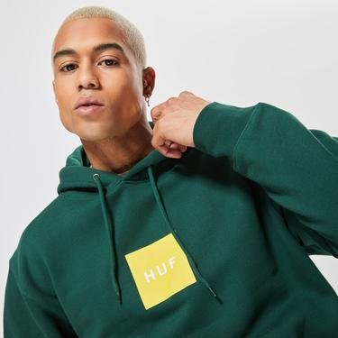  HUF Essentials Box Logo Pullover Erkek Yeşil Hoodie Sweatshirt