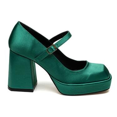  Petal Yeşil Kadın Saten Mary Jane Platform Ayakkabı