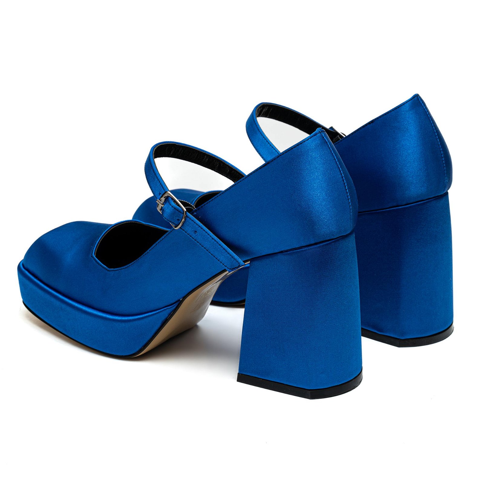 Petal Mavi Kadın Saten Mary Jane Platform Ayakkabı