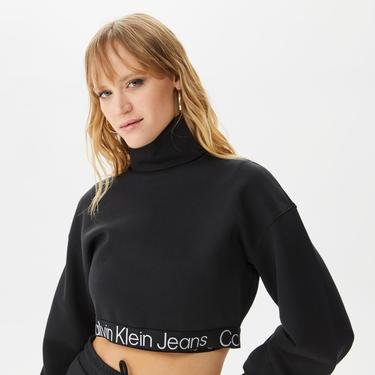  Calvin Klein Jeans Contrast Tape Loose Roll Neck Kadın Siyah Sweatshirt