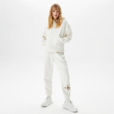  Calvin Klein Jeans Micro Monologo Hoodie Kadın Beyaz Sweatshirt