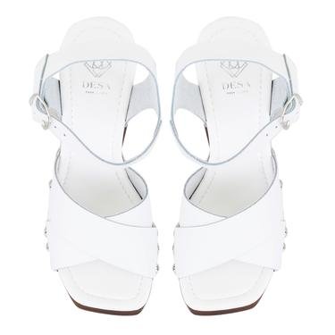  Galla Beyaz Kadın Platform Topuklu Deri Sandalet