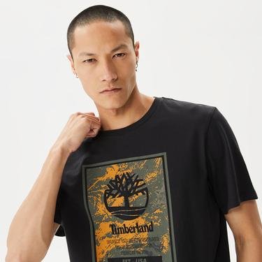  Timberland All Over Print  Logo  Erkek Siyah T-Shirt