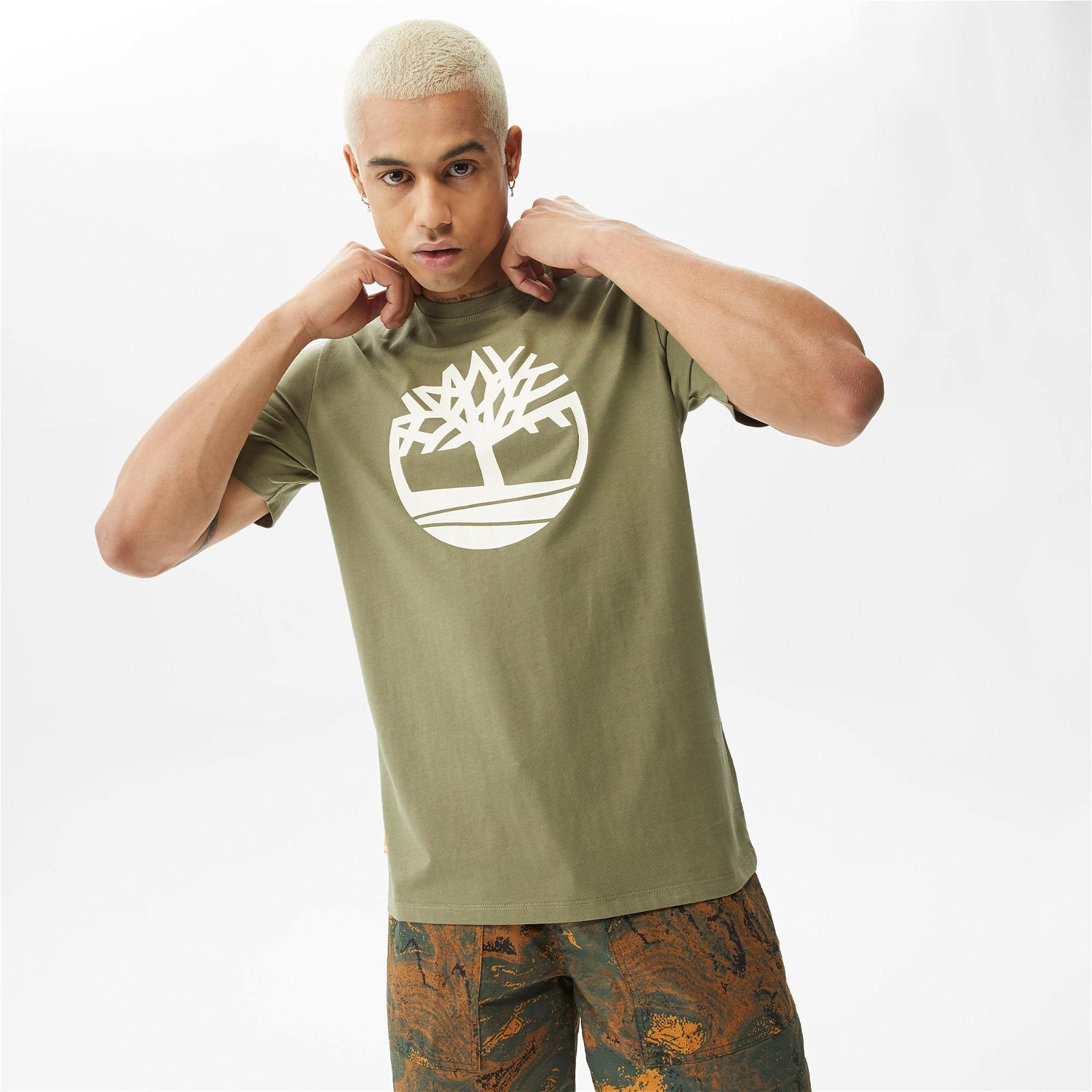 Timberland Tree Logo  Sleeve Erkek Haki T-Shirt