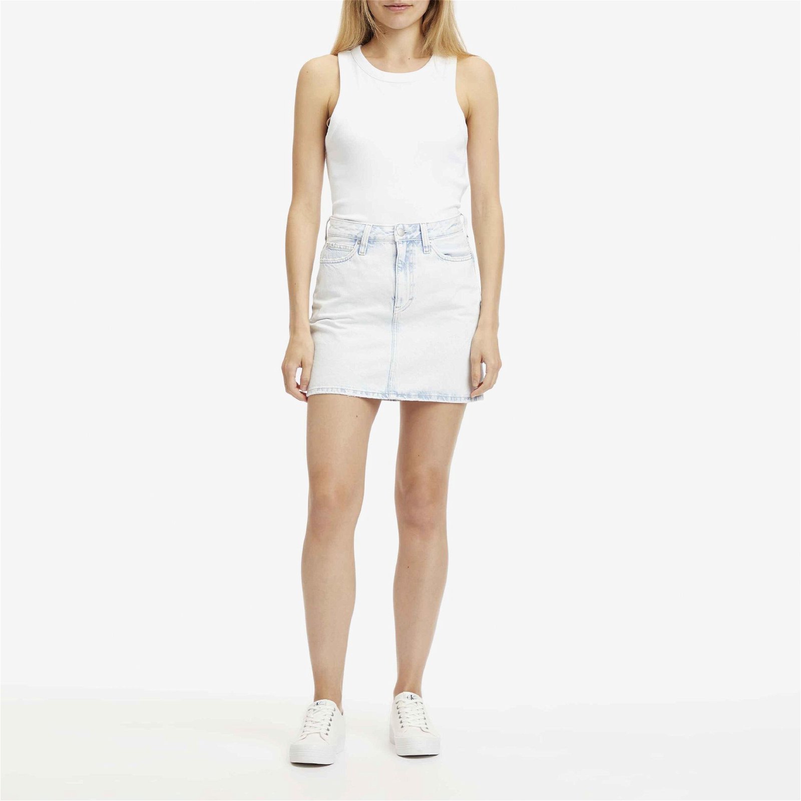 Calvin Klein Jeans High Rise A-Line Mini Kadın Mavi Denim Etek