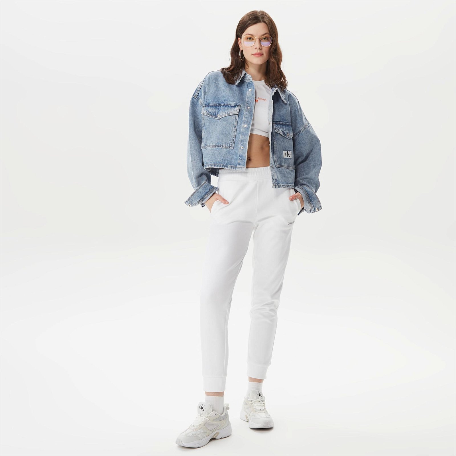 Calvin Klein Jeans Extrem Oversize Crop Denim Kadın Mavi Gömlek