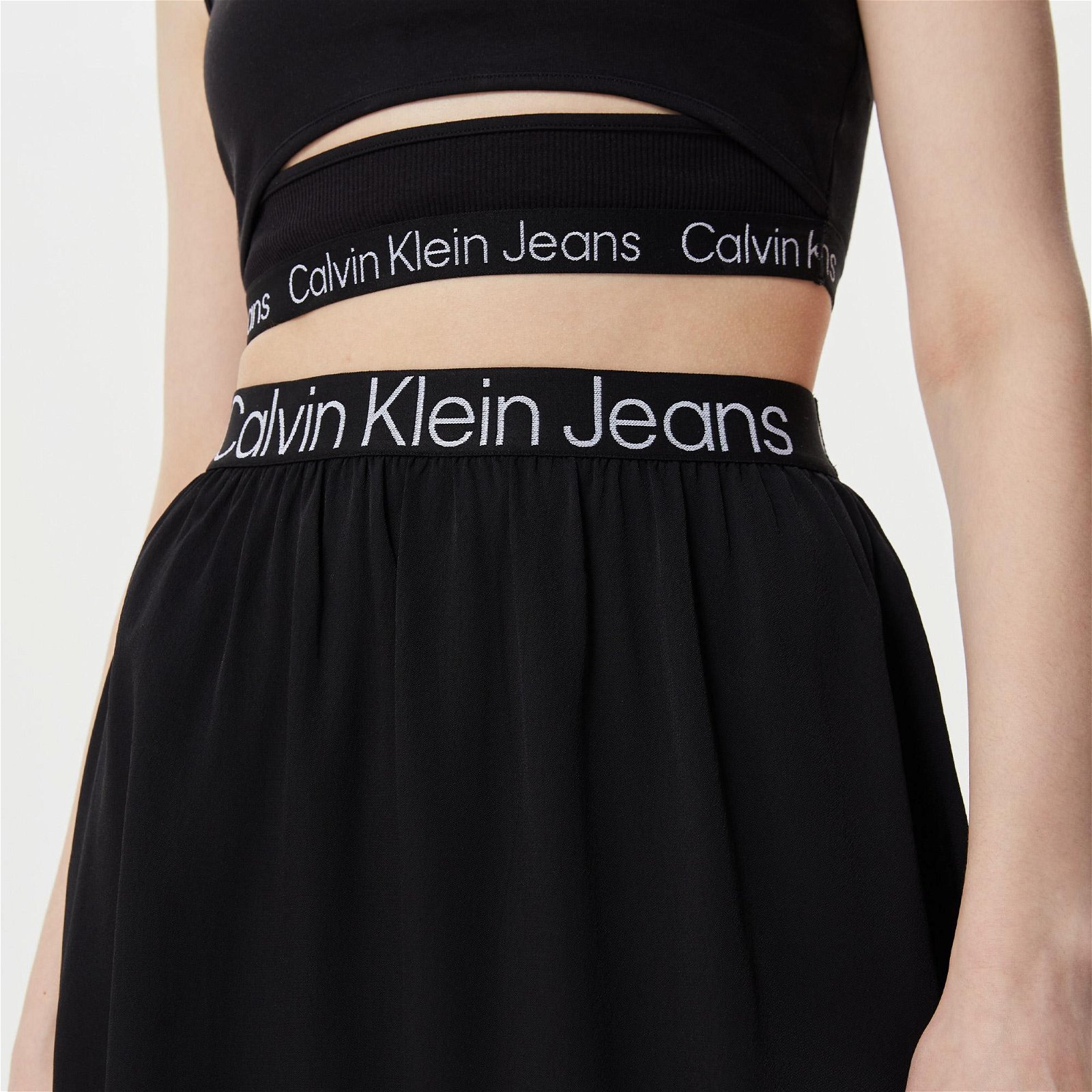 Calvin Klein Jeans Logo Elastic Mini Kadın Siyah Etek