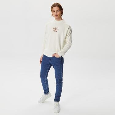  Calvin Klein Jeans Monologo Sweater Erkek Beyaz Kazak