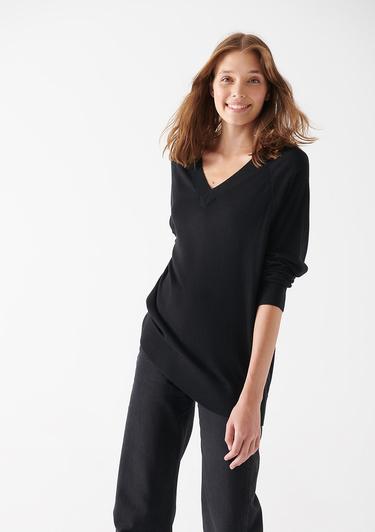  Mavi V Yaka Siyah Kazak Loose Fit / Bol Rahat Kesim 1710144-900
