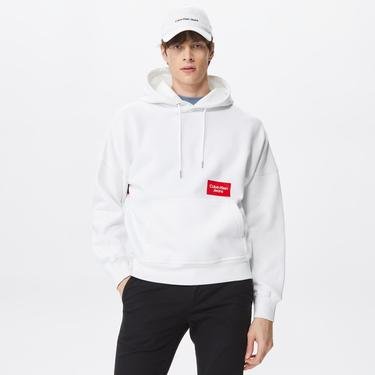  Calvin Klein Jeans Bold Logo Colorblock Hoodie Erkek Beyaz Sweatshirt