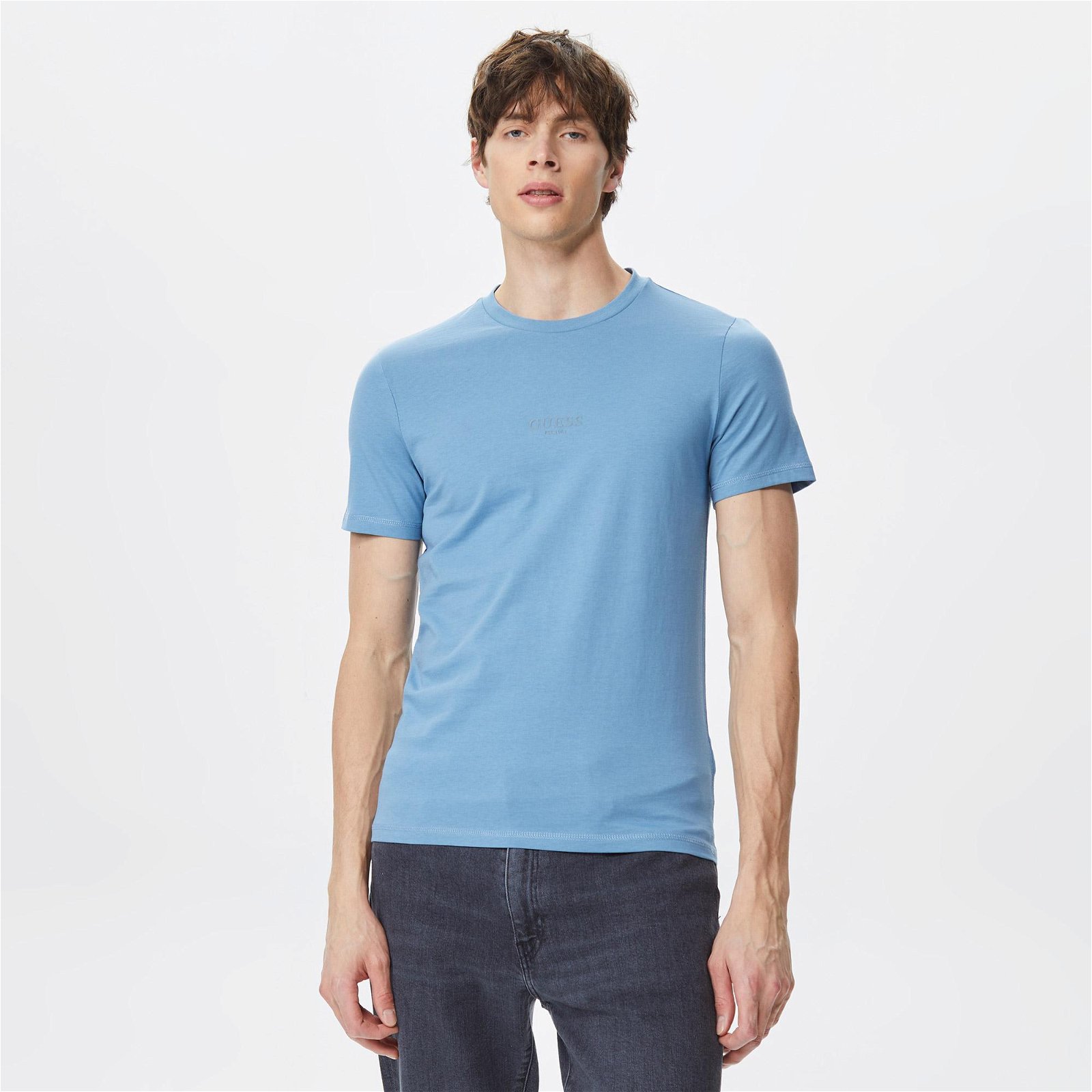 Guess Aidy Cn Kısa Kollu Erkek Mavi T-Shirt