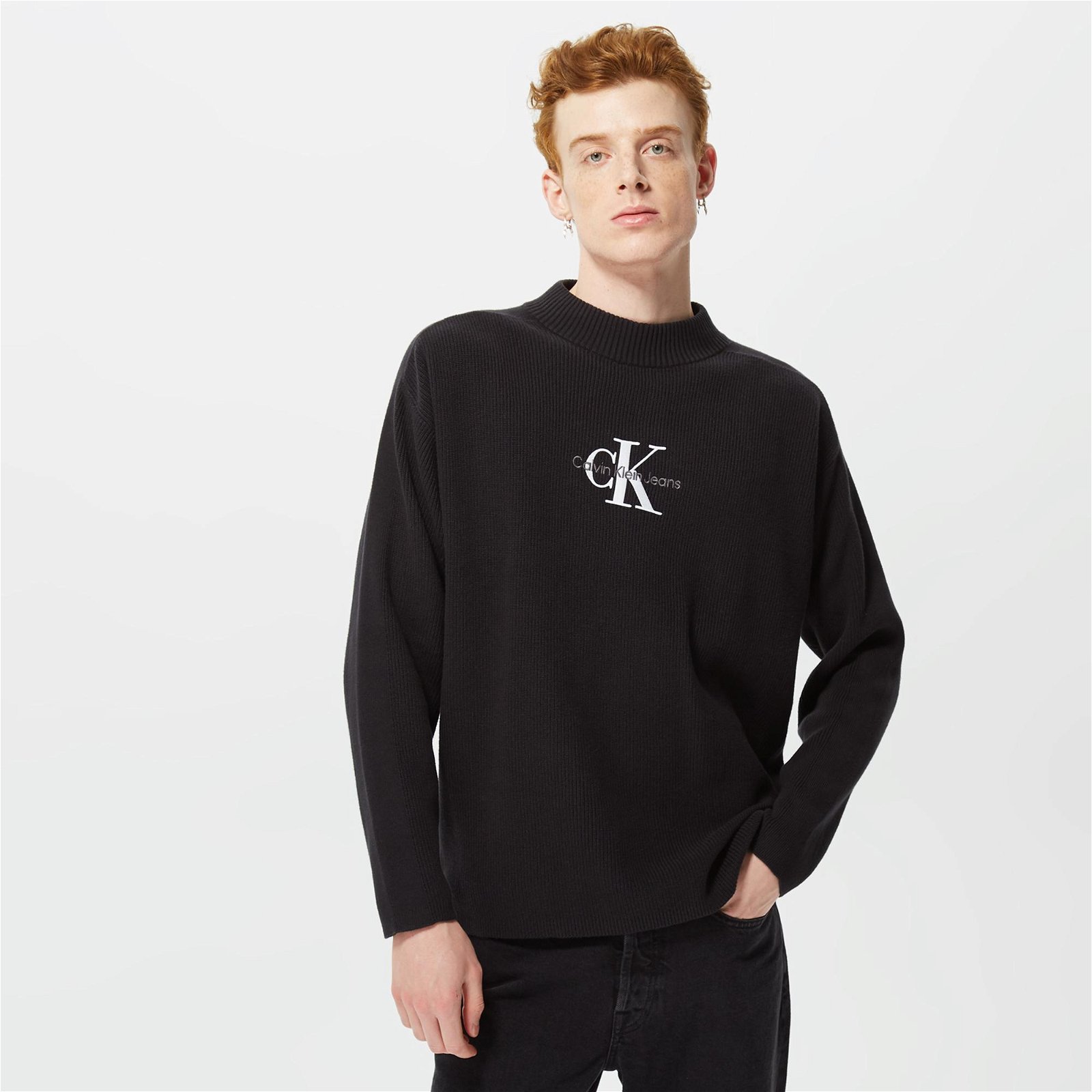 Calvin Klein Jeans Monologo Sweater Erkek Siyah Kazak