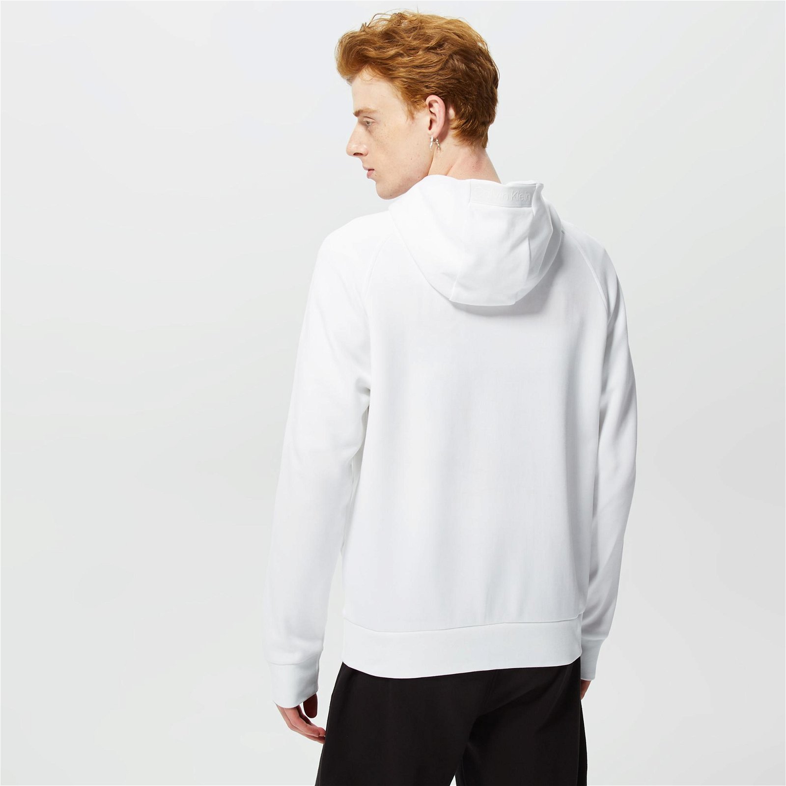 Calvin Klein Logo Tape Comfort Hoodie Erkek Beyaz Sweatshirt