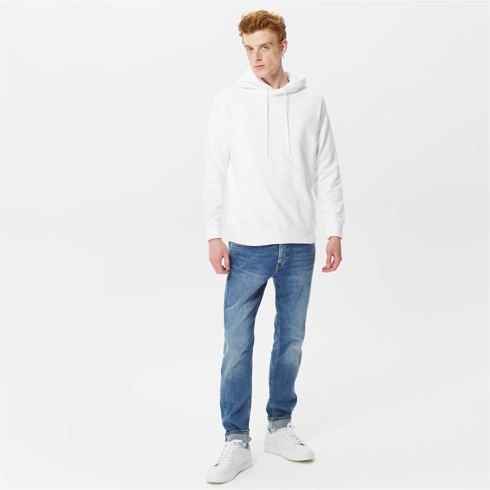 Calvin Klein Jeans Disrupted Lacquer Logo Hoodie Erkek Beyaz Sweatshirt