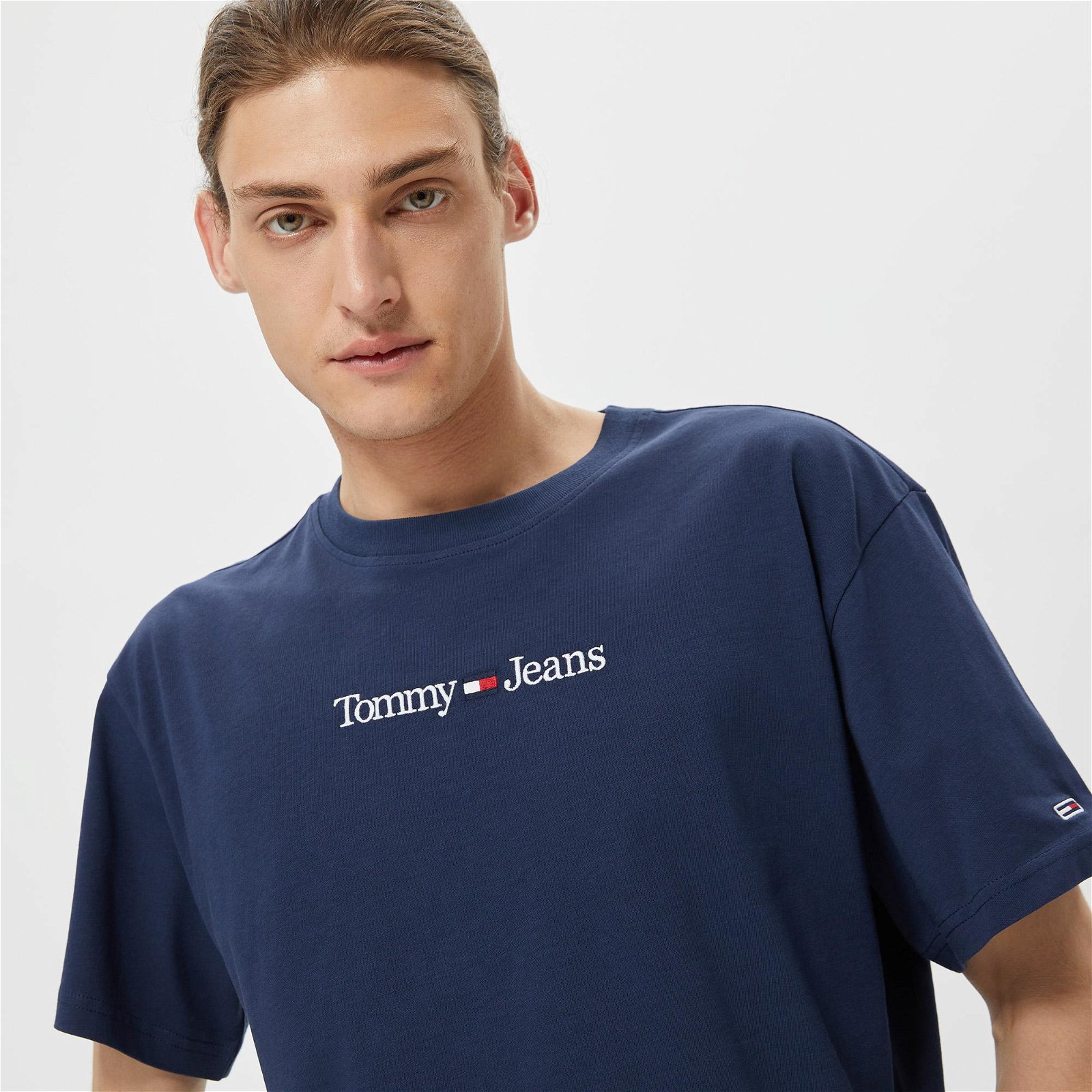Tommy Jeans Classic Linear Logo Erkek Mavi T-Shirt