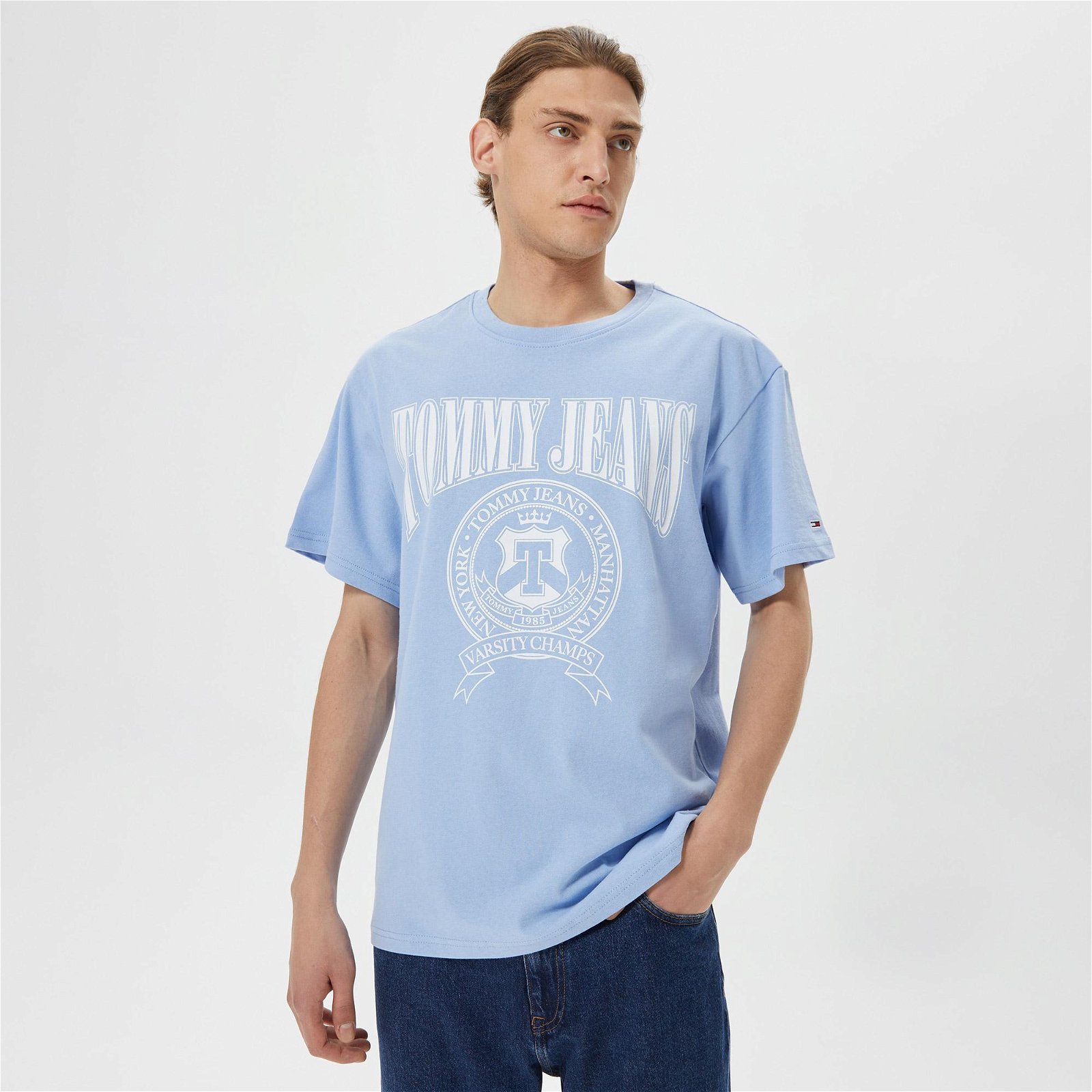 Tommy Jeans Relaxed Varsity Logo Erkek Mavi T-Shirt