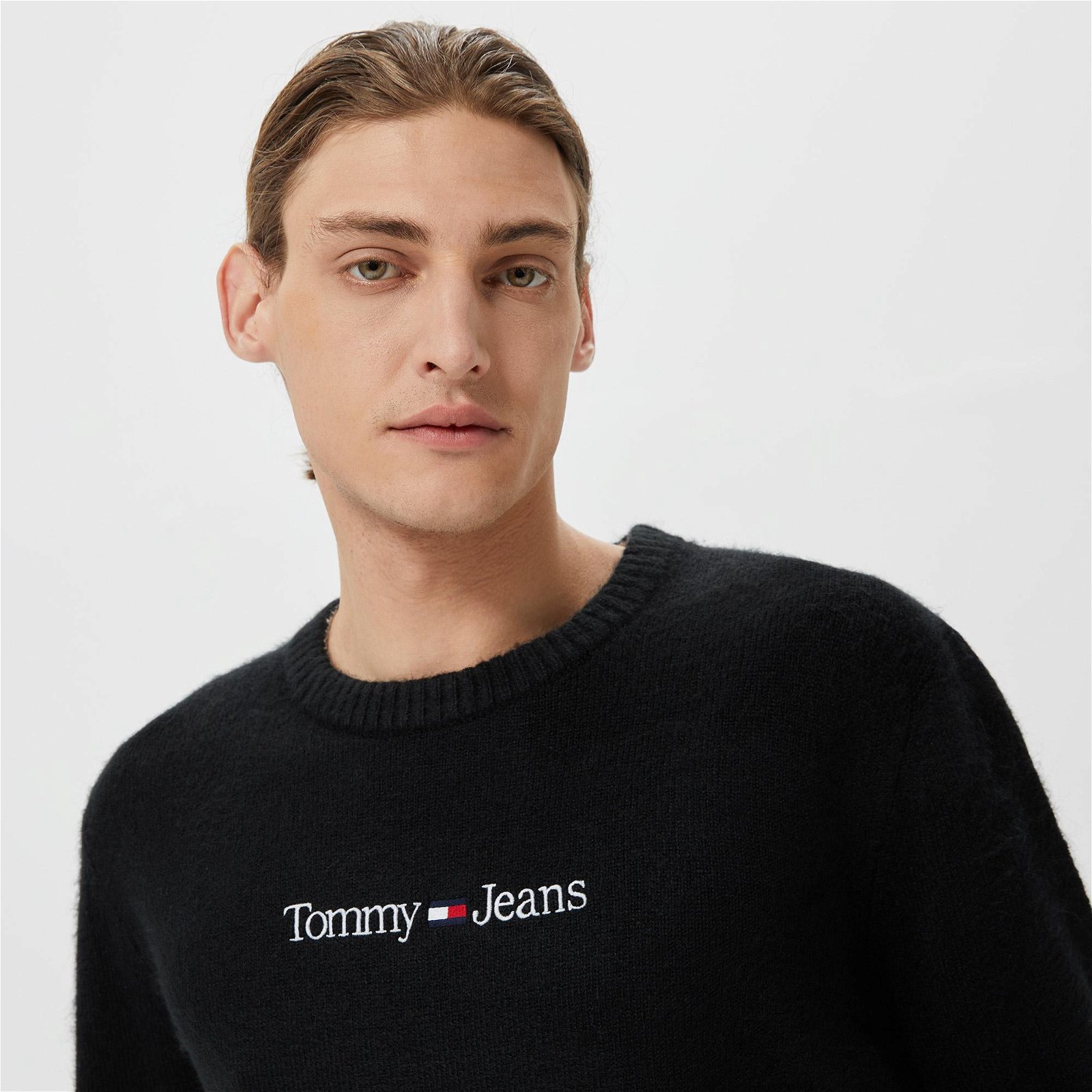 Tommy Jeans Regular Linear Erkek Siyah Kazak