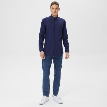  Benetton Liyosel Karışımlı Slim Fit Erkek Lacivert Gömlek