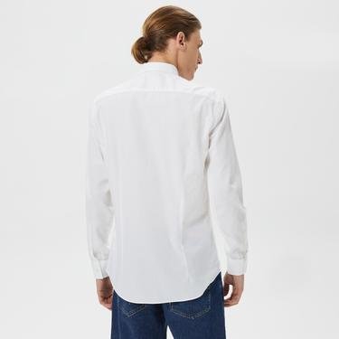  Benetton Liyosel Karışımlı Slim Fit Erkek Beyaz Gömlek