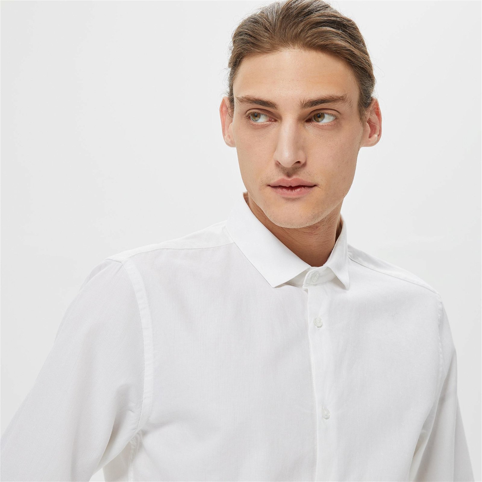 Benetton Liyosel Karışımlı Slim Fit Erkek Beyaz Gömlek