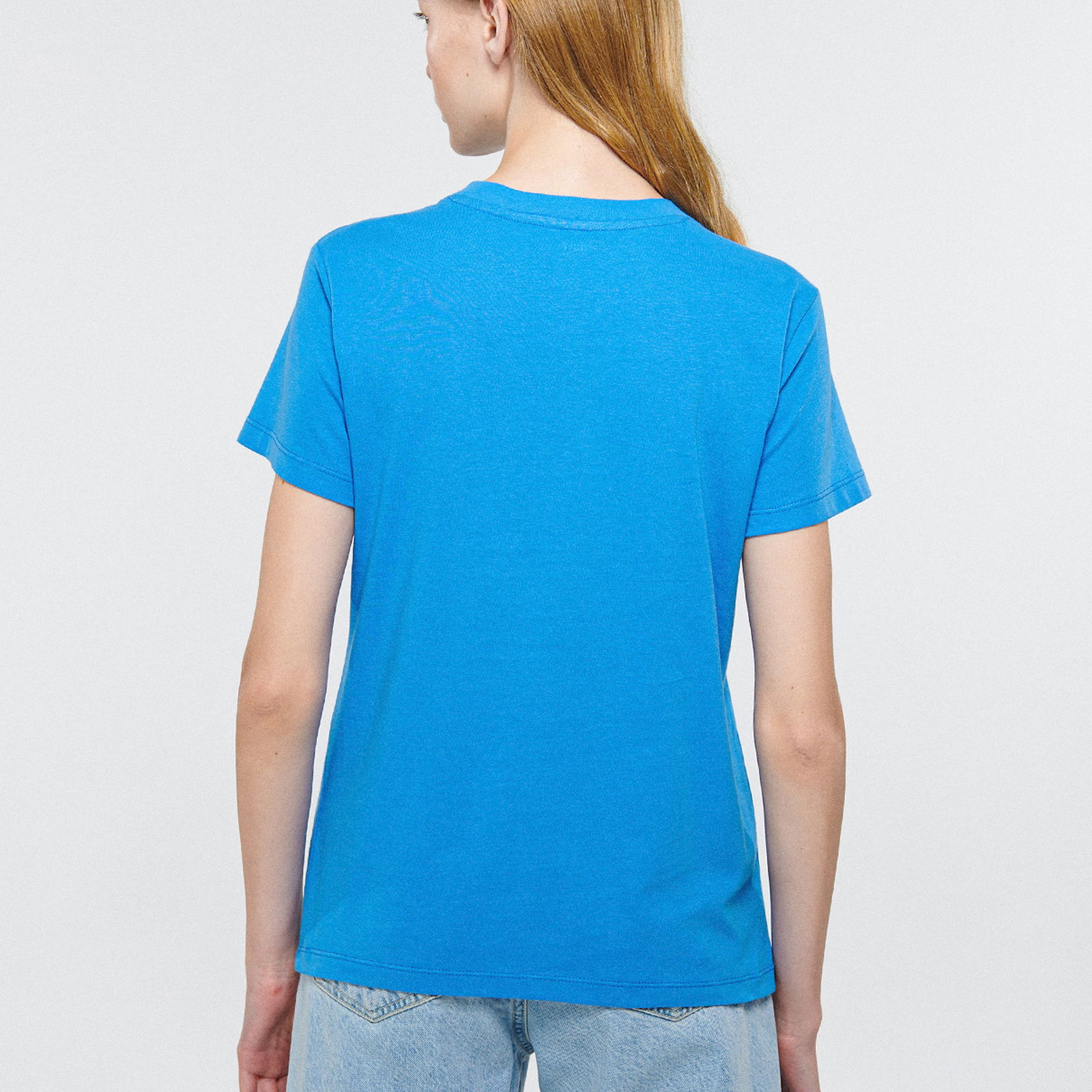 Mavi Dalga Baskılı Mavi Tişört Slim Fit / Dar Kesim 1611449-70858
