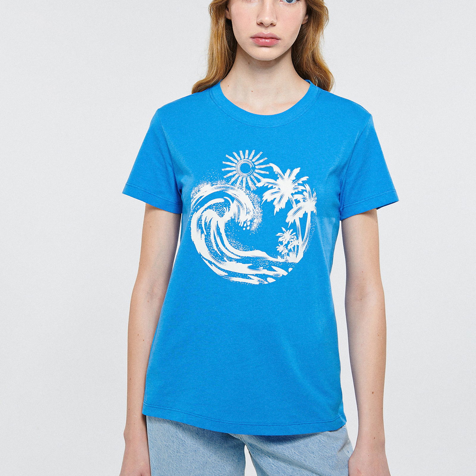 Mavi Dalga Baskılı Mavi Tişört Slim Fit / Dar Kesim 1611449-70858