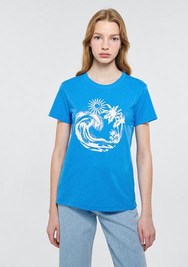  Mavi Dalga Baskılı Mavi Tişört Slim Fit / Dar Kesim 1611449-70858