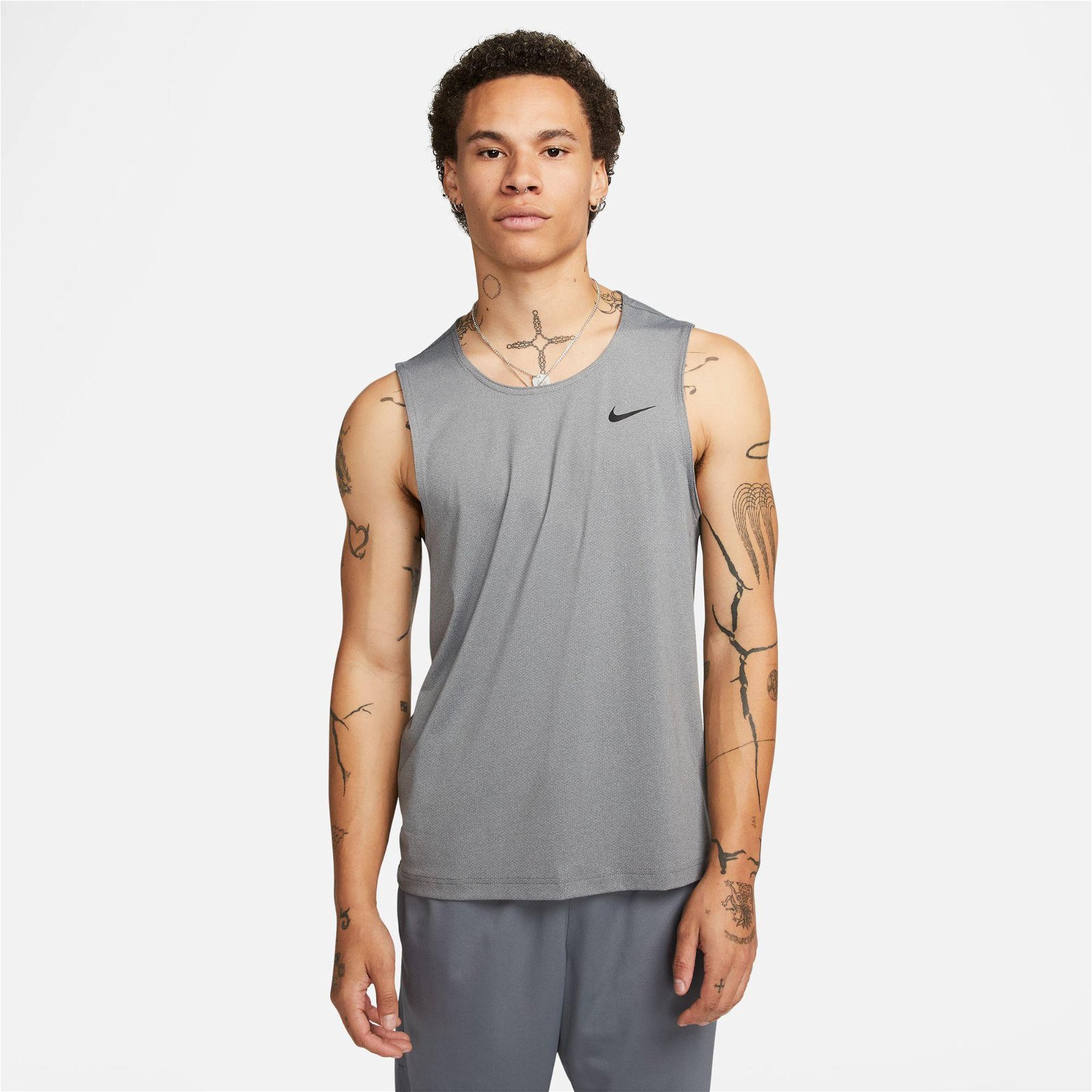 Nike Dri-Fit Ready Tank Erkek Gri Kolsuz T-Shirt