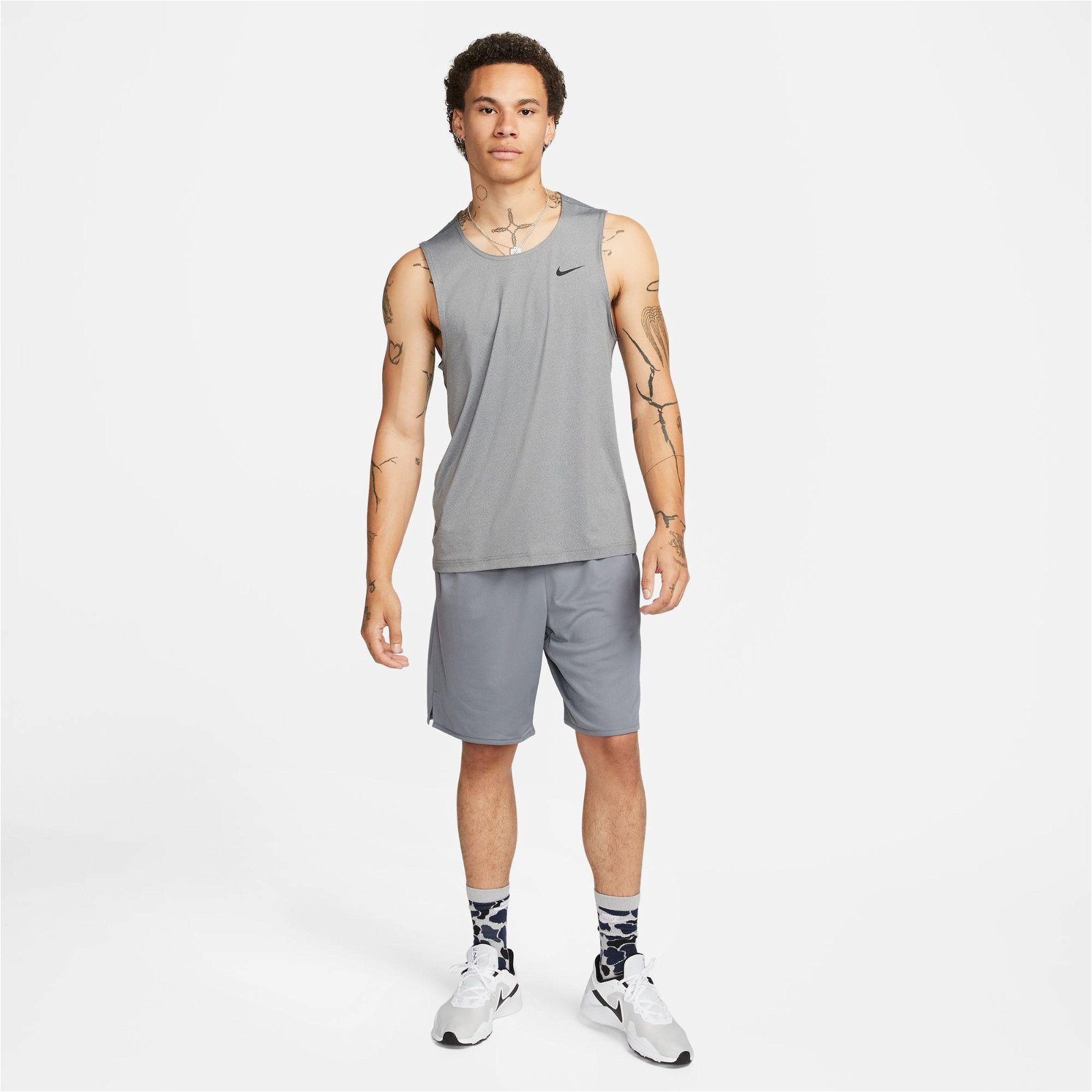 Nike Dri-Fit Ready Tank Erkek Gri Kolsuz T-Shirt