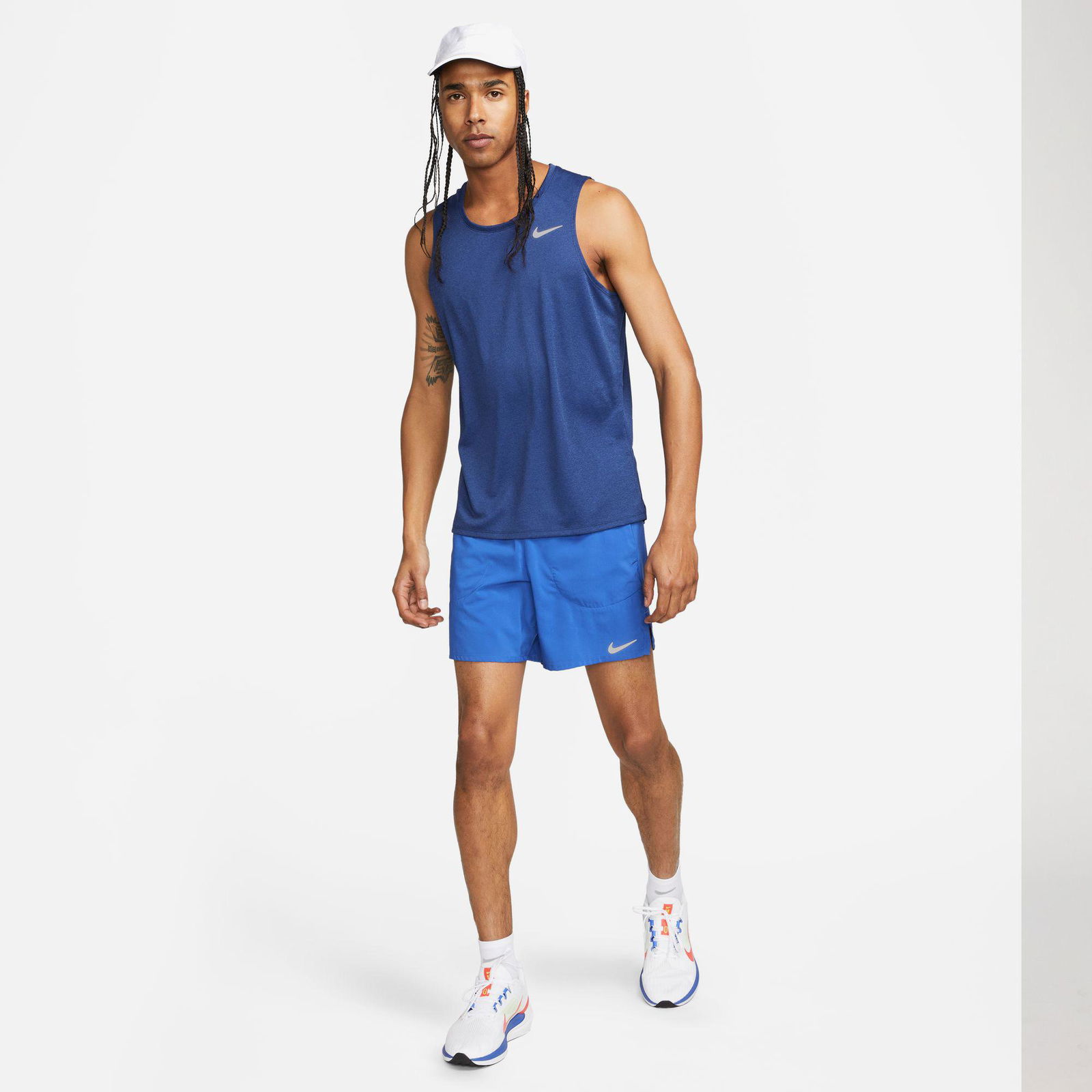 Nike Dri-Fit Miler Tank Erkek Lacivert Kolsuz T-Shirt