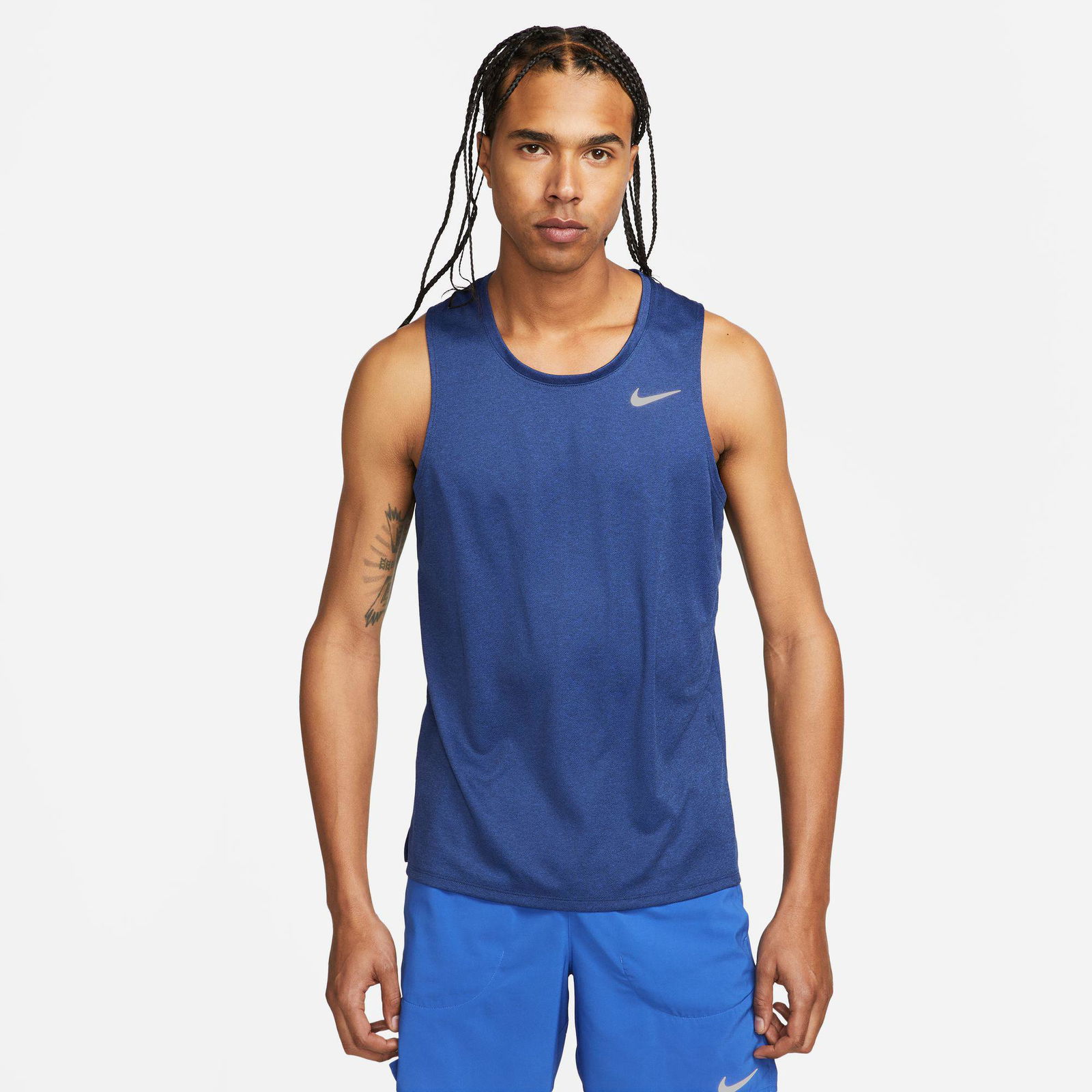 Nike Dri-Fit Miler Tank Erkek Lacivert Kolsuz T-Shirt