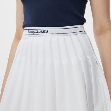 Tommy Jeans Logo Wb Pleat Mini Kadın Beyaz Etek