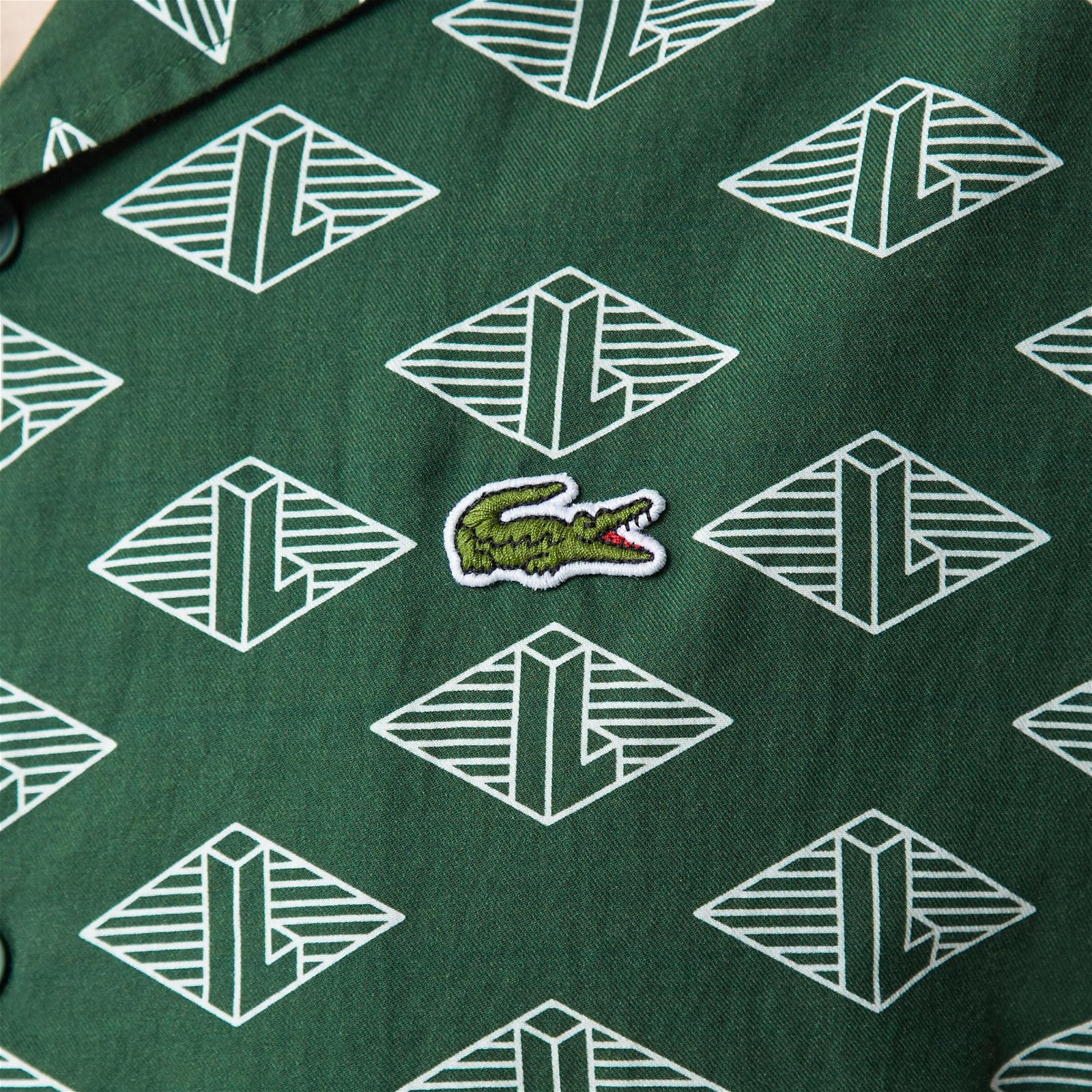 Lacoste Erkek Relaxed Fit Kısa Kollu Organik Pamuk Monogram Yeşil Gömlek