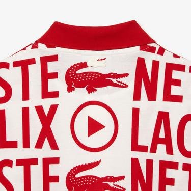  Lacoste x Netflix Erkek Classic Fit Baskılı Kırmızı Polo