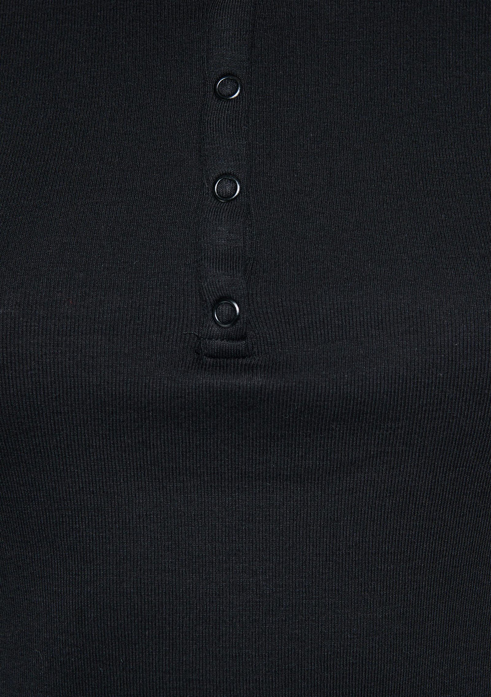 Mavi Düğmeli Siyah Basic Tişört Crop / Kısa Kesim 1611639-900