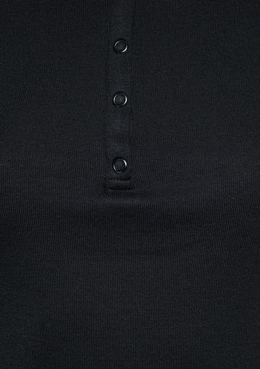  Mavi Düğmeli Siyah Basic Tişört Crop / Kısa Kesim 1611639-900