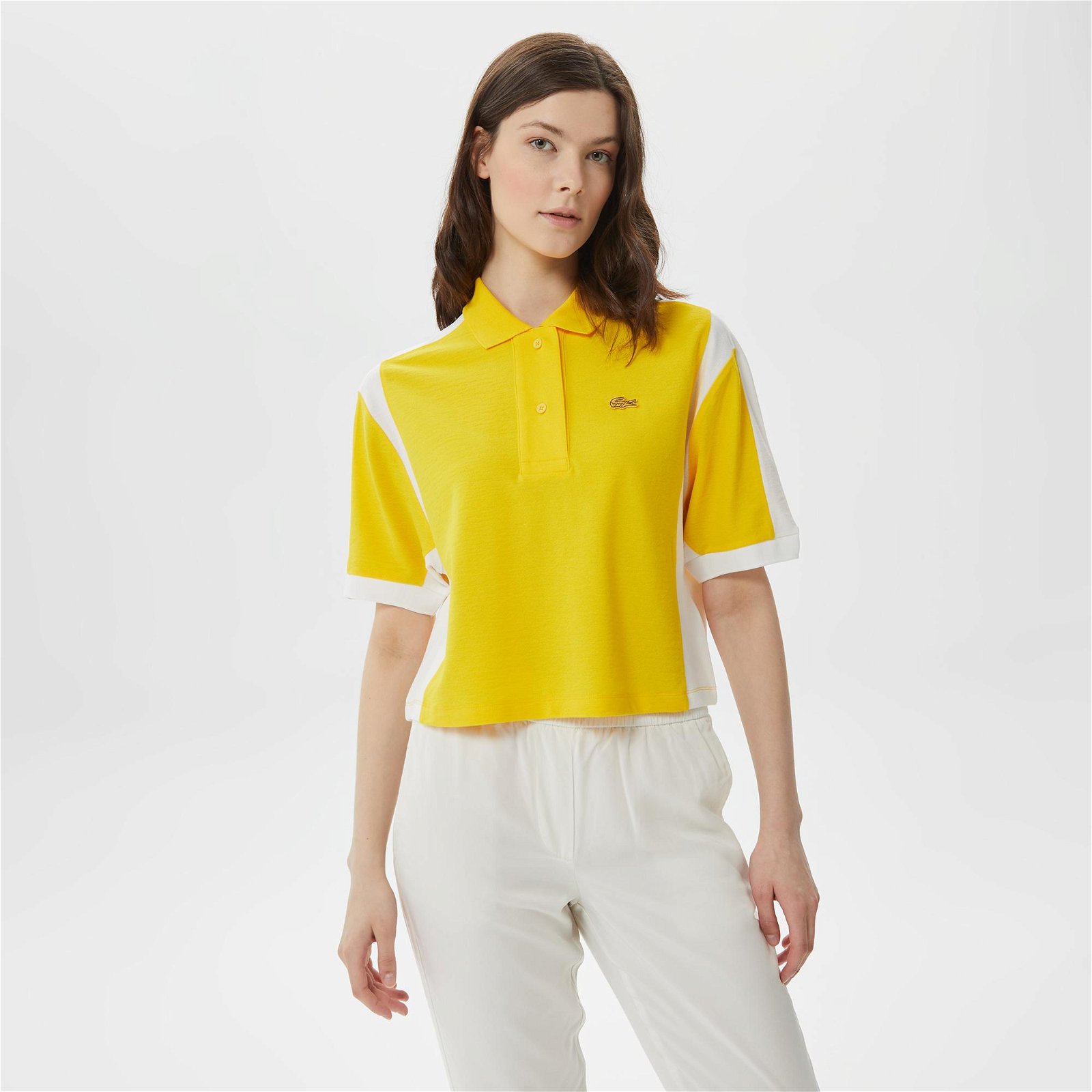 Lacoste Kadın Loose Fit Renk Bloklu Sarı Polo