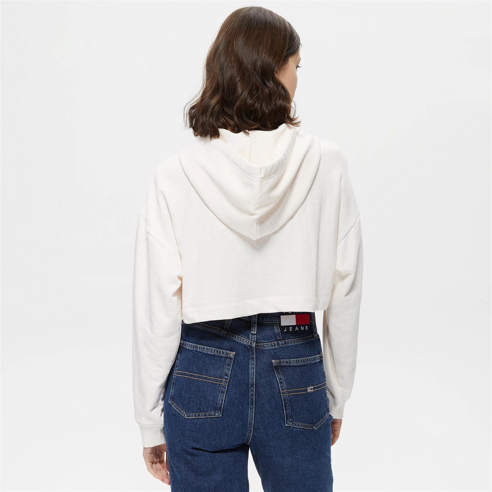 Tommy Jeans Cropped Badge Quarter Zip Kadın Beyaz Sweatshirt