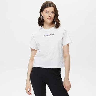  Tommy Jeans Serif Linear Kadın Beyaz T-Shirt