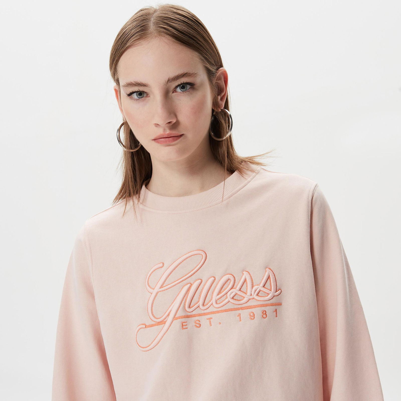 Guess Cn Logo Script Kadın Pembe Sweatshirt