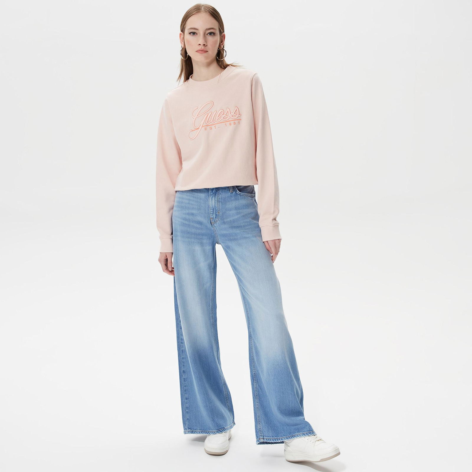 Guess Cn Logo Script Kadın Pembe Sweatshirt