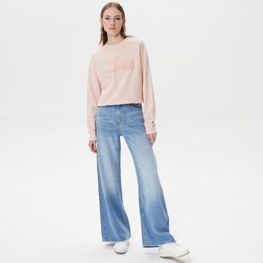  Guess Cn Logo Script Kadın Pembe Sweatshirt
