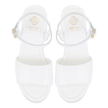  Hana Beyaz Kadın Platform Topuklu Deri Sandalet